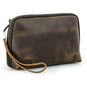 Fazmax Corporation Brown Leather Clutch <b>Zip</b> Around <b>Wallet</b> with Wrist Strap Model A42 - Product Image 1