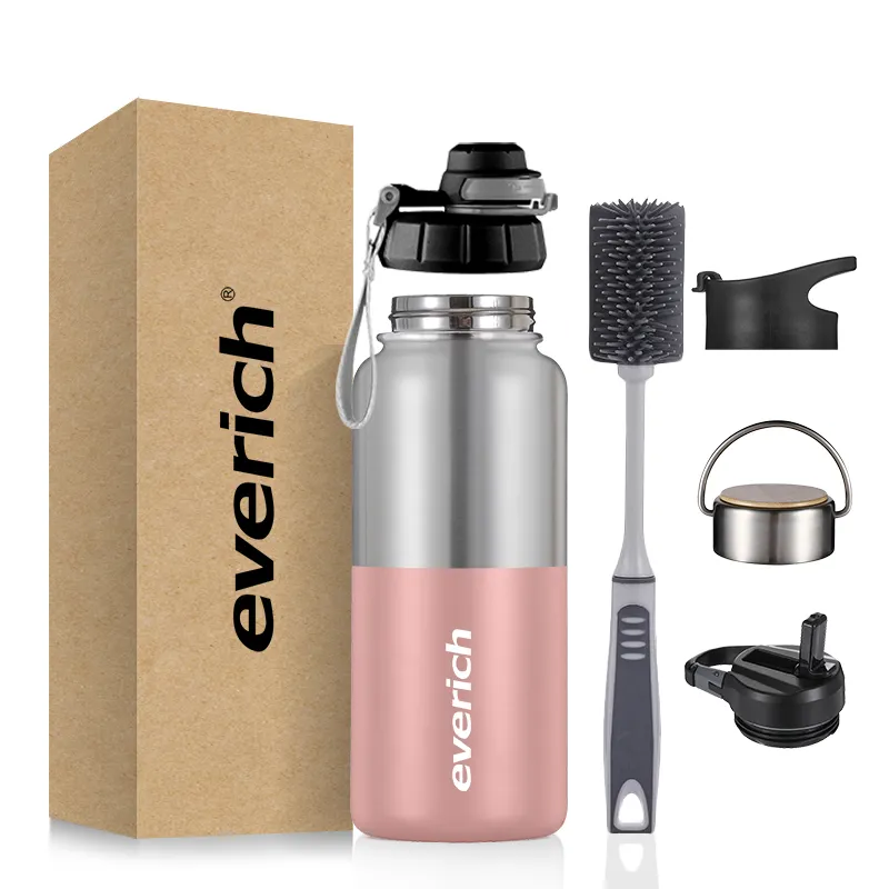 32oz vacuum flask insulated stainless steel sports water bottles with 3 leak proof lids 40oz Metal Canteen