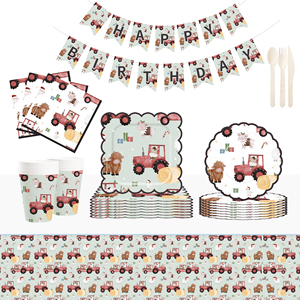 DAMAI - Juego de Vajilla Desechable de Papel con Diseño de Granja para Fiesta de Cumpleaños, Platos, Servilletas y Vasos para Niños - Product Image 1