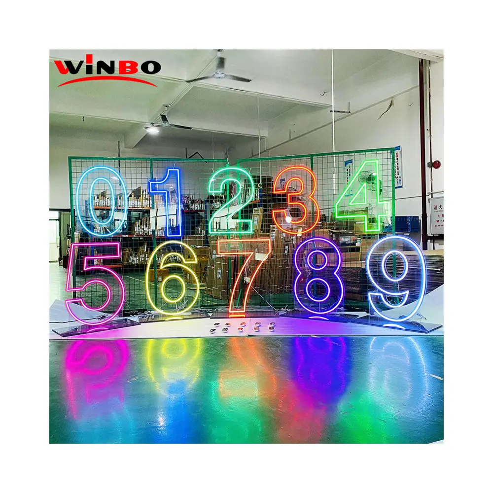 Winbo Free Design Rgb Neon LED números signos de pie y colgar Dropshipping No Moq Logo letras grandes Flex números de neón personalizados