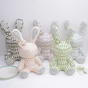 Sıcak satış elmas tavşan kumaş bebek el yapımı hediyeler sevimli uzun kulak dolması lüks kristal çivili Studded peluş Bunny oyuncak - Product Image 2
