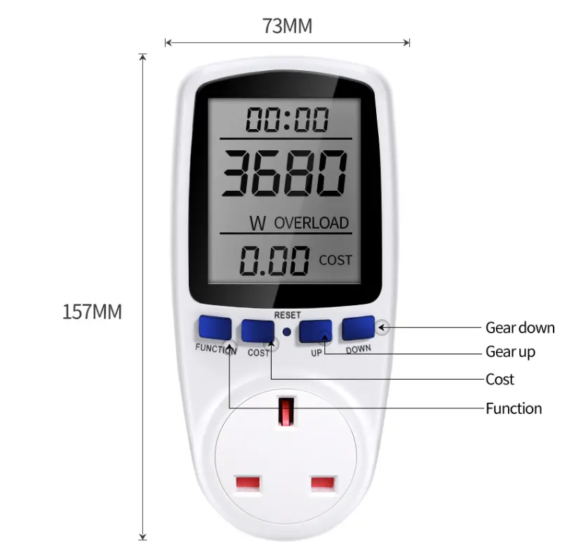 Hot Koop Digital Lcd Power Meter Wattmeter Socket Wattage Kwh Energie Meter Meten Outlet Power Analyzer