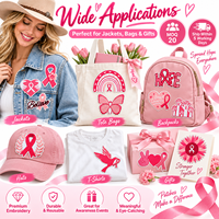 Patch brodé en ruban rose pour la sensibilisation au cancer du sein, avec motifs Cœur, Espoir, Croire, à thermocoller ou à coudre, vente en gros