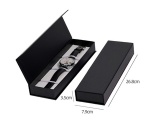 Nhà máy màu đen biểu tượng tùy chỉnh in lật lên PU bên trong đồng hồ hiển thị hộp các tông Vòng đeo tay lưu trữ quà tặng bao bì từ hộp - Product Image 5