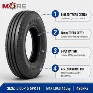 <span class=keywords><strong>Pneu</strong></span> avant de tracteur agricole 5.00-15TT GX430 à nervures lisses pour charge légère, destiné aux petits équipements agricoles - Product Image 2