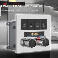 Robinet de douche thermostatique encastré en laiton à 4 voies, monocommande, mural, avec bouton poussoir et affichage numérique LED, en céramique