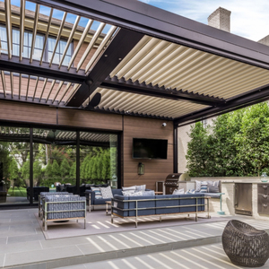 Pergola moderne minimaliste en aluminium, gazebo motorisé à lames orientables couleur personnalisée avec LED pour projets mondiaux - Product Image 5