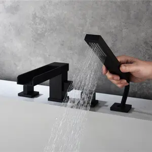 Factory Supply Custom Brass Waterfall Black Basin Faucet Bathroom For Hotel Family Bathrooms