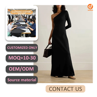 7908 Robe élégante en lin noir à une épaule avec ceinture, idéale pour les tenues décontractées d'automne, robe de cocktail asymétrique