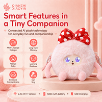 Sac bandoulière mini en peluche connecté IA, rose à pois avec nœud, IA vocale, 6 langues, mémoire longue durée, multi-usages, pour le quotidien, les voyages, cadeau