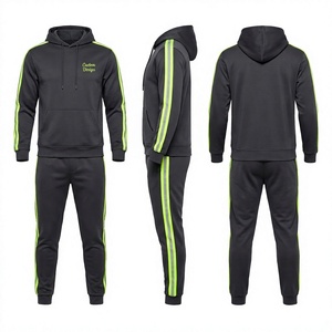 Ensemble de survêtement à capuche rayé noir et vert néon pour homme, manches longues, vêtements de sport avec poches latérales, impression personnalisée - Product Image 1