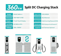 Station de recharge rapide DC pour véhicules électriques 360/480 kW CCS2 250 A 380 V, usage commercial, borne de recharge intelligente à courant de sortie ajustable