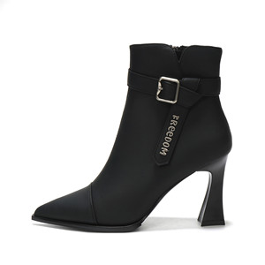 Bottines Y950-2 à bout pointu et talon épais pour femme, couleur unie, avec boucle, style automne-hiver 2024 - Product Image 5