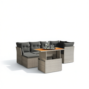 Ensemble de canapés de jardin gris en rotin, 6 places, résistant aux intempéries, mobilier d'extérieur au design contemporain - Product Image 1
