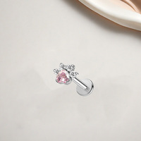 Gaby Piercing Labret à filetage interne en argent et zircon, motif patte de chat, pour l'oreille et la lèvre, bijou de piercing corporel, cadeau Saint-Valentin