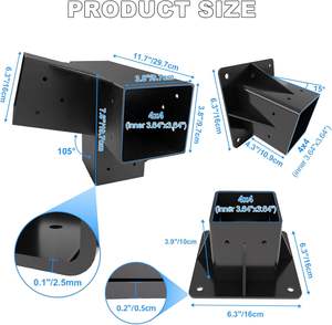 Kit de pérgola magra de 15 °, soporte de techo de pérgola inclinada de 4 vías 4x4, base de poste en ángulo, soporte de poste de madera 4x4, soportes de Gazebo DIY - Product Image 2