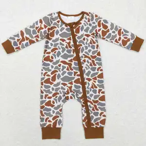 2023 rts Infantil recém-nascido crianças roupas bebê menino marrom camo impressão zip dorminhoco crianças boutique roupas