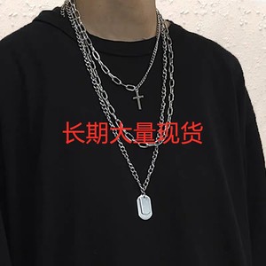 Fashion Layered Necklace Steel <b>Cross</b> Pendant Multi <b>Chain</b> Unisex Harajuku Style Jewelry - Product Image 2