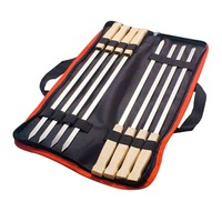 8 Parça Paslanmaz Çelik Düz Barbekü Şişleri Ahşap Saplı Barbekü Izgara Seti