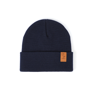Hot Sale Factory Direct Price 100% Acrylic <strong>Navy</strong> Blue Keep Warm in Autumn and Winter PU Leather Fold Brim Beanie <strong>Hats</strong> - Product Image 1