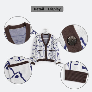 Custom Women <strong>Cat</strong> Print V-neck Nine Quarter Sleeve 100% Cotton Pockets Anti-Pilling Anti-Shrink Anti-Wrinkle Casual Knit <strong>Cardigan</strong> - Product Image 5