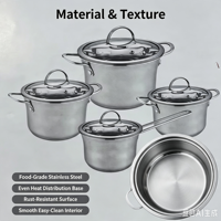 Ensemble de casseroles en acier inoxydable moderne de 8 pièces, avec couvercle en verre, sans revêtement, compatible induction, respectueux de l'environnement, passe au lave-vaisselle
