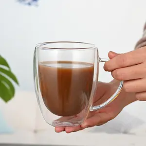 Tazza da tè riutilizzabile in vetro isolante a doppia parete da 450ML 350ML 250ML con manico