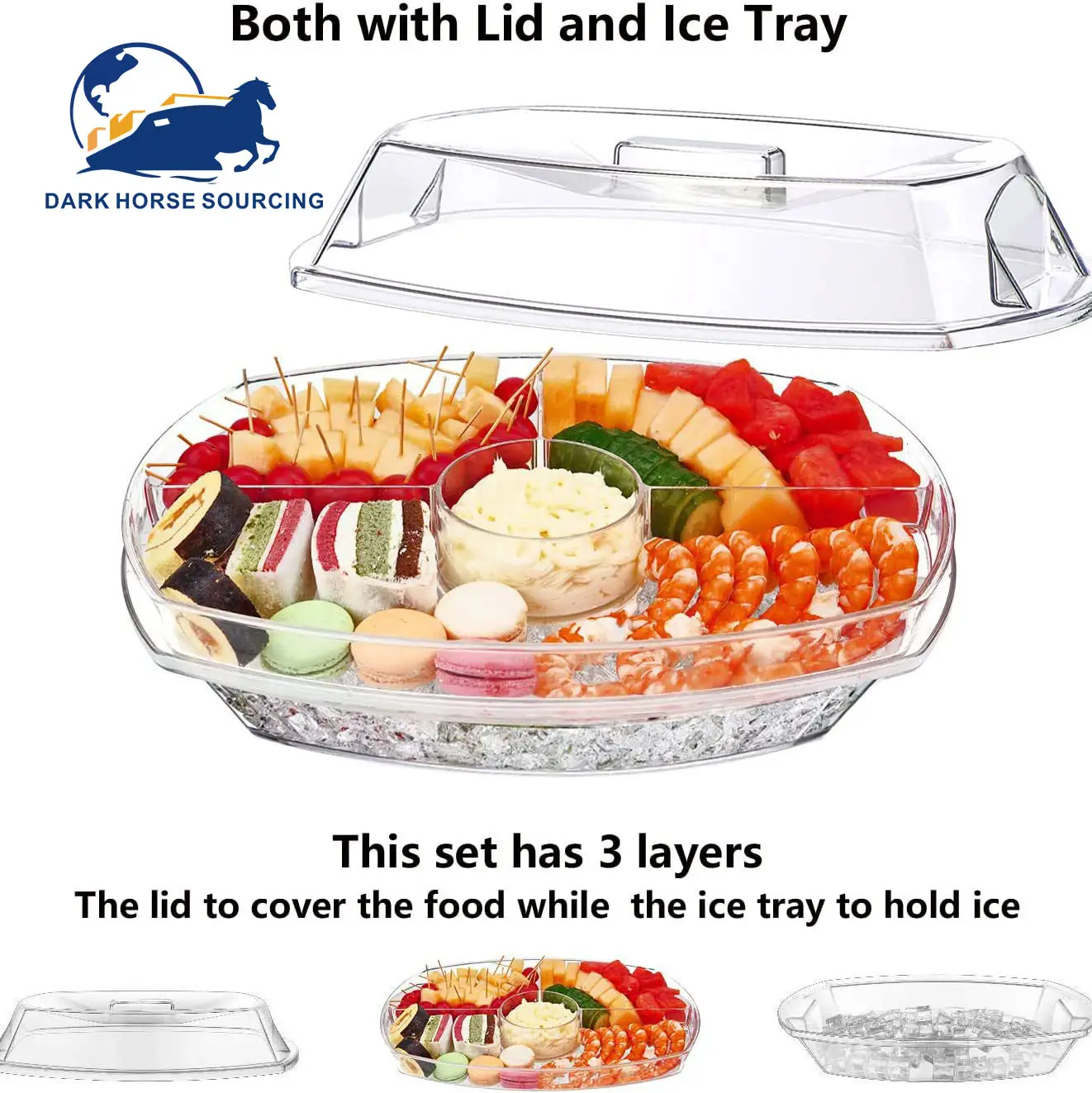 15 Zoll Clear Party Platter 3-lagige Apetizer-On-Ice gekühlte Veggie-Tablett Serviert ablett für Salat und Vorspeise