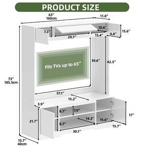 Meuble TV mural moderne en bois blanc de grande taille avec rangement pour salon - Product Image 5