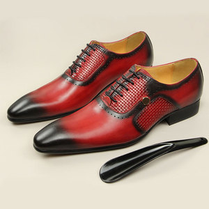 Chaussures Oxford habillées pour hommes OEM, en cuir véritable <span class=keywords><strong>rouge</strong></span> de haute qualité, à lacets, bout pointu, grandes tailles, style <span class=keywords><strong>mariage</strong></span> et bureau - Product Image 4