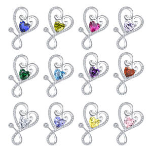 Bijoux fantaisie en argent 925 pour femmes Pendentif coeur avec pierres précieuses colorées en zircon Plaqué rhodium Cadeau d'anniversaire - Product Image 1