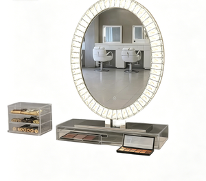 Oval LED Makeup <b>Mirror</b> <b>with</b> Touch Control Adjustable <b>Light</b> Plastic Frame Modern Design Freestanding Home Use - Product Image 2