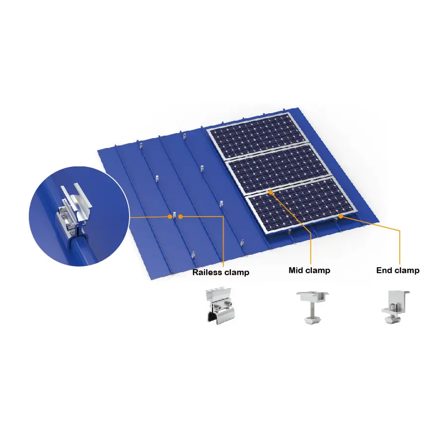 Hote ขายราคาที่แข่งขันได้ขาตั้งติดตั้งหลังคาพลังงานแสงอาทิตย์ตะเข็บคลิปล็อคแคลมป์หลังคาโลหะ