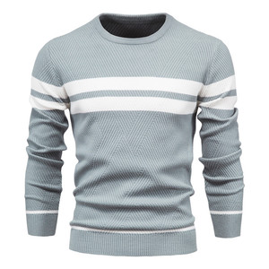 Pull décontracté rayé pour homme, col rond, manches longues, tricot, automne-hiver, vêtements de loisirs, design bicolore - Product Image 4
