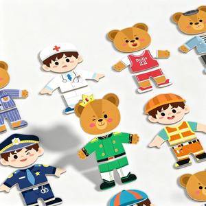 Divertente orso per bambini che cambia la scatola dei vestiti Puzzle educativo giocattolo in legno per la scuola materna in legno che cambia vestiti Puzzle - Product Image 4