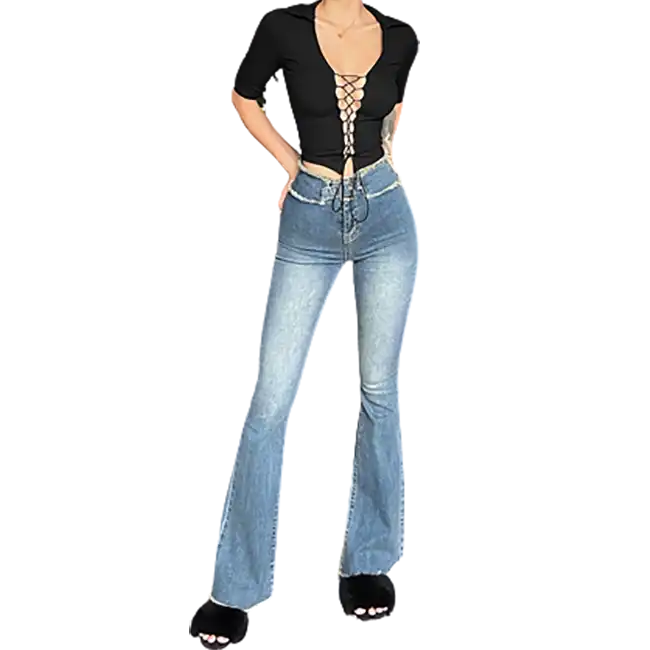 2022 женские расклешенные брюки повседневные джинсы сексуальные джинсыдлились широкие брюки темно-синий отбеливатель модные новое поступлениеджинсовой ткани – покупка товаров 2022 женские расклешенные брюкиповседневные джинсы сексуальные джинсы ...