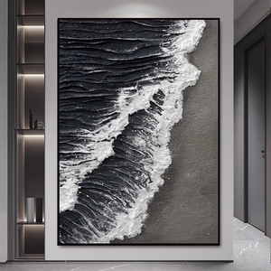 Peinture murale abstraite 3D de grande taille peinte à la main, toile encadrée, texture épaisse, <span class=keywords><strong>vague</strong></span> bleue de la <span class=keywords><strong>mer</strong></span>, plage blanche - Product Image 3