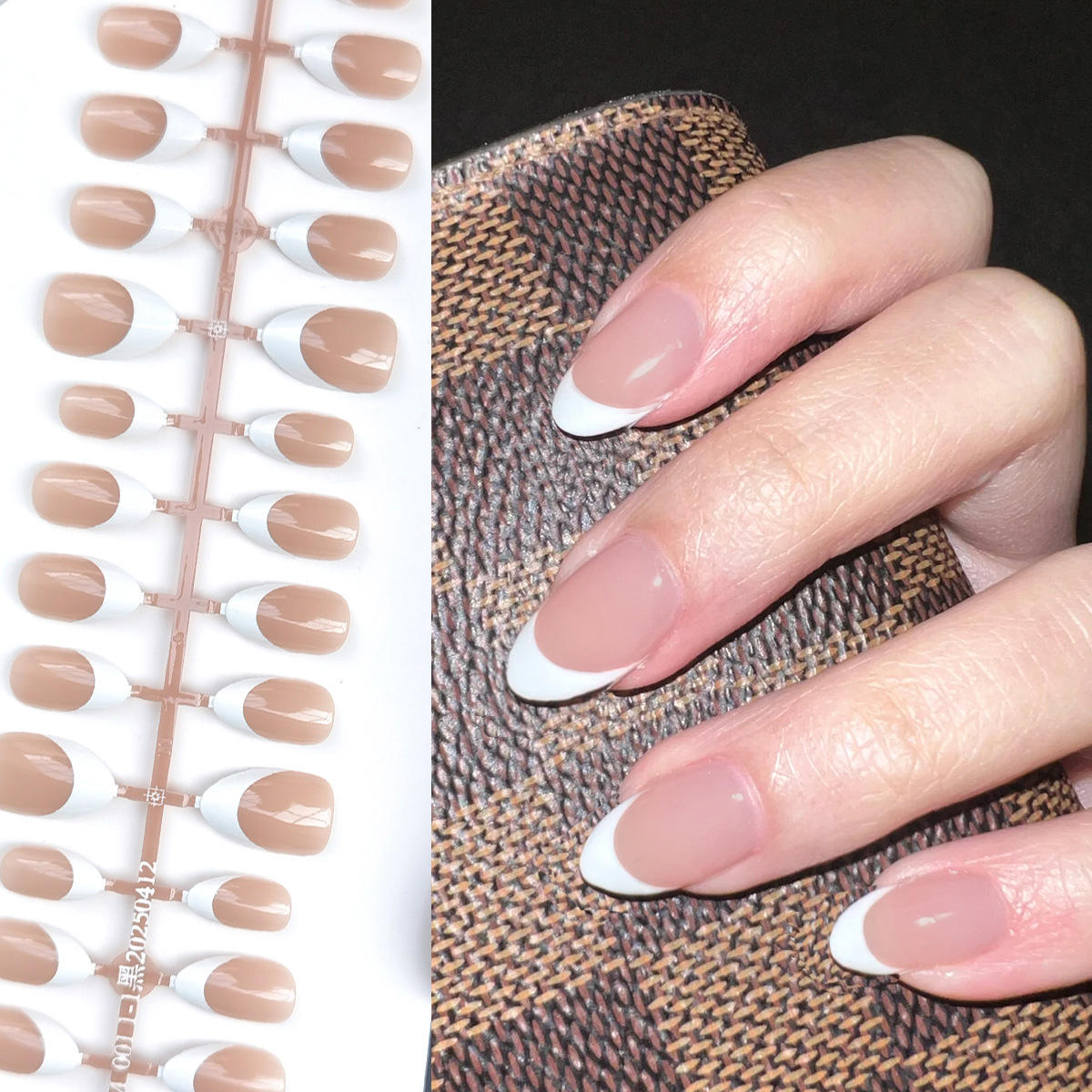 Customizable XS/S/M 30Pcs/row French False Nails Tips Short Almond Shape Solid Color Press on Nail Artificial Nails Supplier