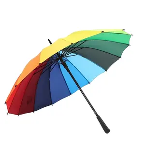 21 인치 16k 자동 오픈 무지개 빛 우산 골프 방풍 파라솔 긴 직선 손잡이 무지개 우산