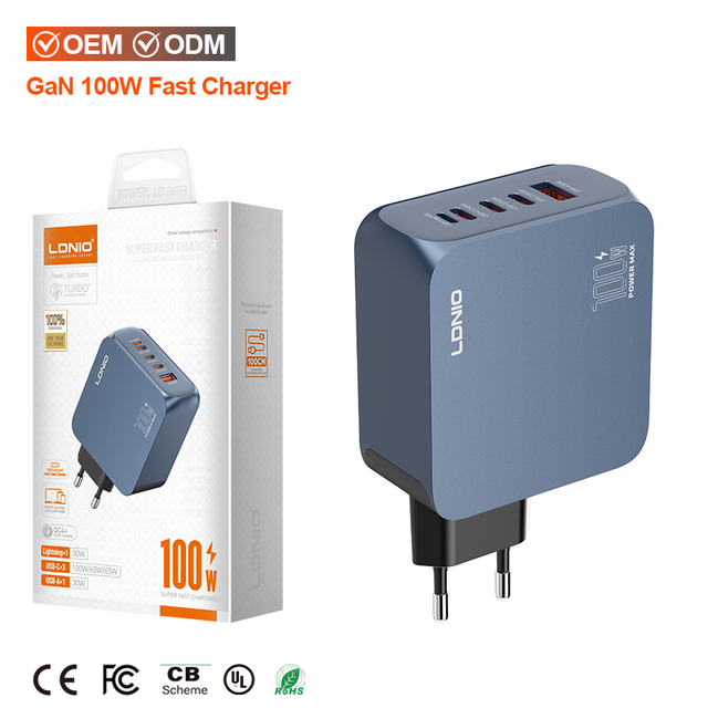 LDNIO Q8 PD3.0 Multi-port GaN 100W Certified Super Fast Universal Charger EU/US/UK Plug Type c to Type c Cable Fast Charging