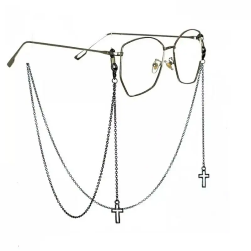 Vintage Simple Multi-Purpose Mask Non-Slip Holder Cord Lanyard Sunglasses Accessories Symmetrical Metal Cross Drop Glasses Chain