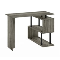Bureau d'ordinateur en L gris moderne et minimaliste, en kit, directement de l'usine, avec étagère ouverte pour bureau à domicile