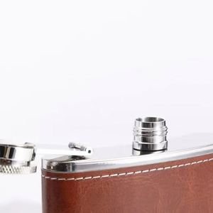 SiYJ729 Customizable Logo 6 7 8 oz Whisky Pocket Leather <b>Custom</b> Metal Stainless Steel Hip Flasks Gift Set with Funnel and <b>Cups</b> - Product Image 6