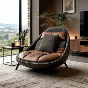 Poltrona Moderna di Lusso in <span class=keywords><strong>Pelle</strong></span>, Ergonomica Girevole, Comoda Poltrona Imbottita per Soggiorno, Seduta Divano - Product Image 2