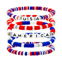 Ensemble de bracelets perlés drapeau américain, bracelet en pâte polymère souple avec pendentif, cadeau patriotique unisexe pour la fête de l'Indépendance, vente flash