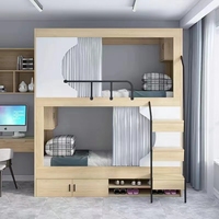 Lit superposé double moderne multifonctionnel en métal avec escalier, bureau et glissière intégrés pour hôtel, école, dortoir, appartement