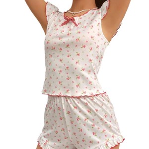 Conjunto de Pijama de Primavera con Estampado Floral y Dobladillo de Hongo, Estilo Europeo y Americano, para Mujer - Product Image 5