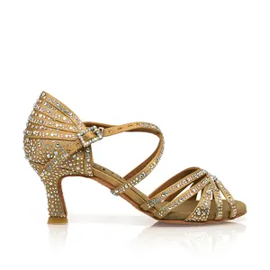 Chaussures de luxe à talons souples en cristal pour femmes, chaussures de danse Salsa latine