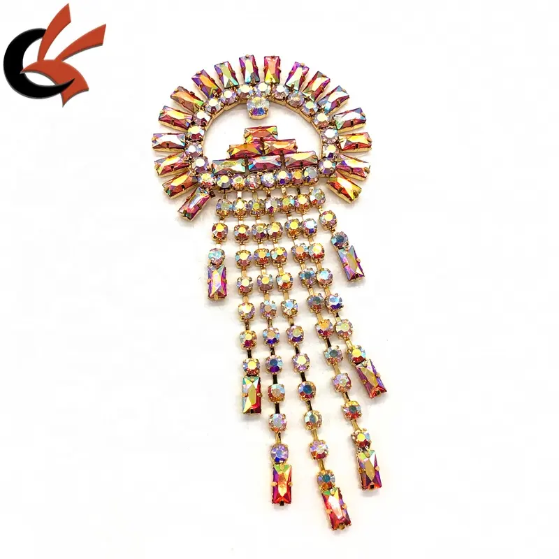 Kostum Karnaval dekorasi applique merah AB permata logam dasar jahit pada berlian imitasi applique
