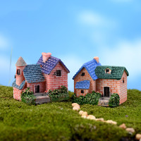 Pot Bunga Sukulen Lanskap Mikro Lumut Lukis Tangan Ramah Lingkungan dari Resin, Model Rumah Mini Bata DIY, Dekoratif